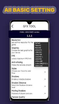 تحميل GFX tool for pubg new state أدوات لنظام أندرويد لقطة شاشة 3